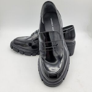 Sincerely Jules Dylan Faux Patent Leather Chunky Platform Penny Loafers Black